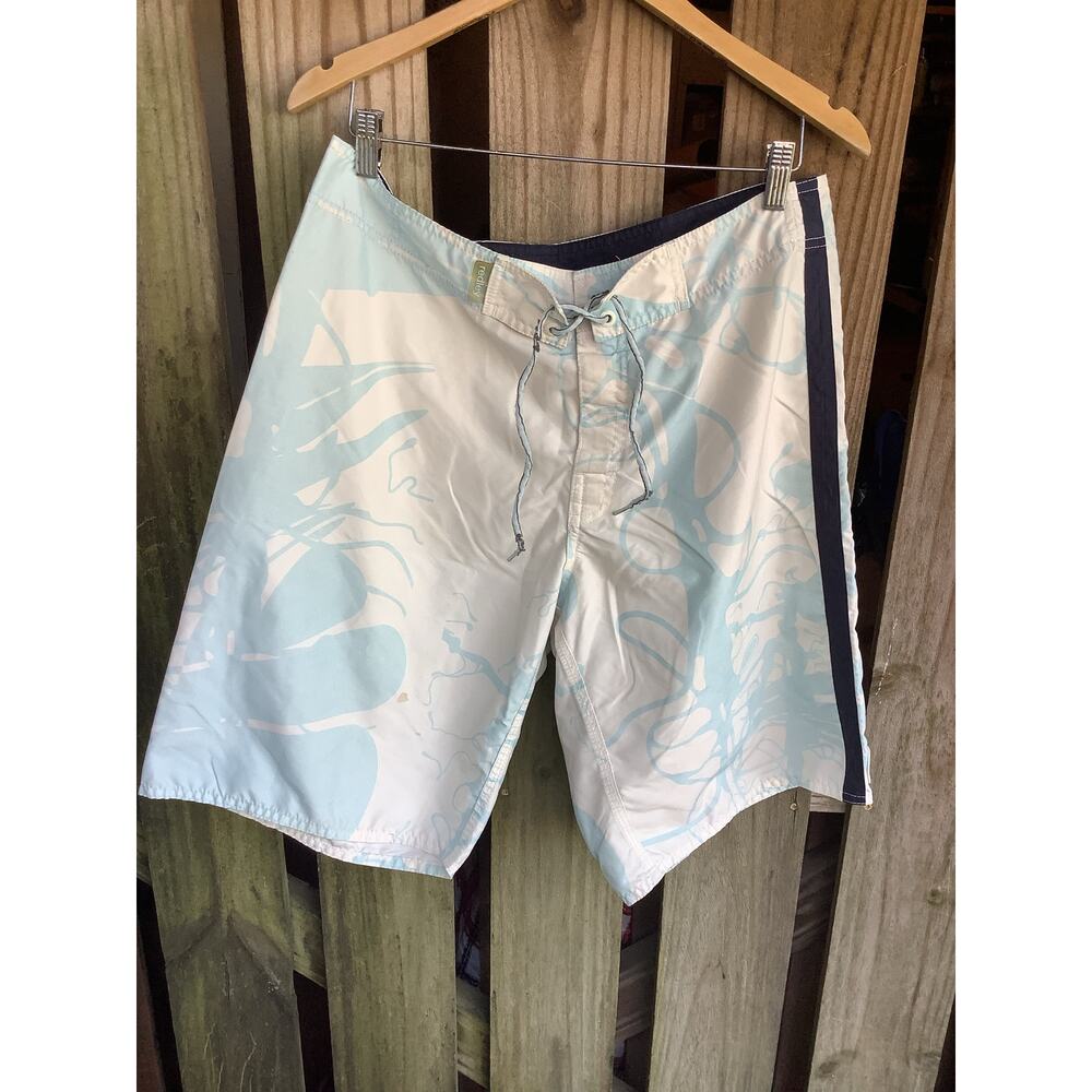 Redley Mens Board Shorts Light Blue White Abstract Swim Trunks Size 36